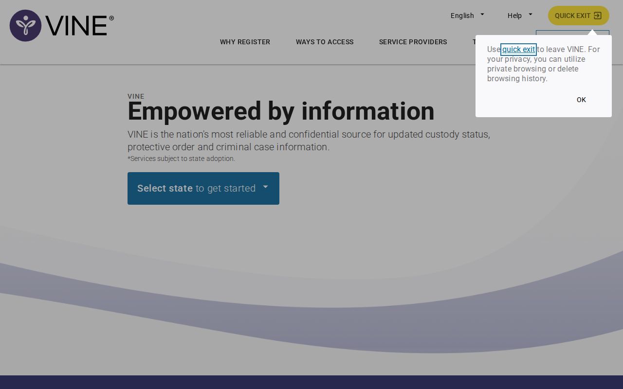 Kentucky selection and Find an Offender screen on VINELink