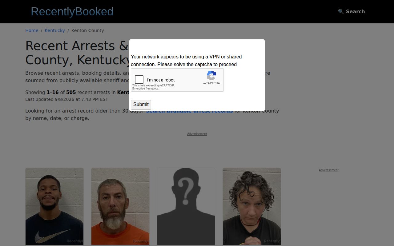 RecentlyBooked independent Kenton County recent booking page