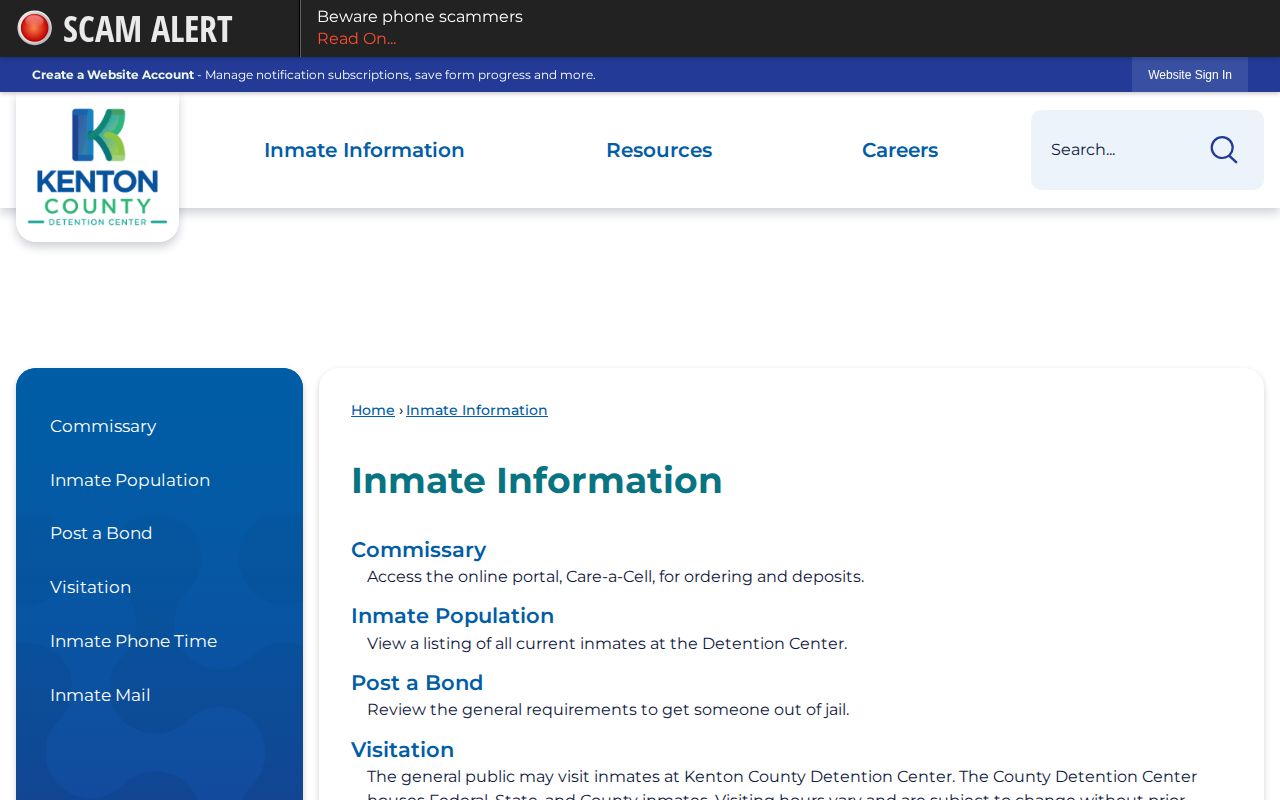 Official Kenton County Detention Center inmate information page