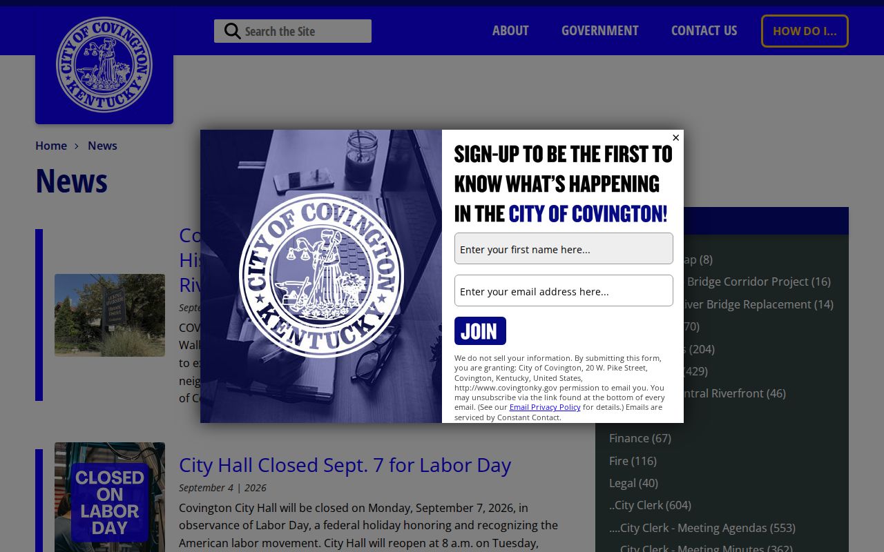 Covington official news archive with police and press release categories
